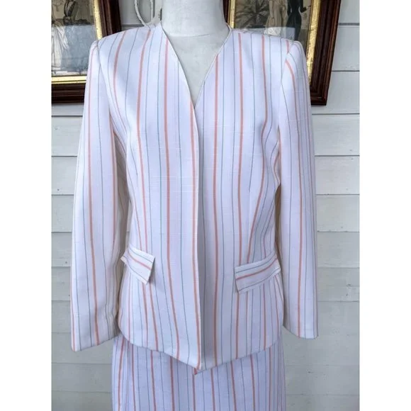 Vintage 1970s White Peach Striped Skirt Suit - Picture 9 of 16